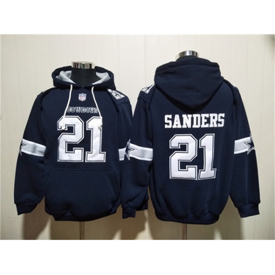 Men's Dallas Cowboys #21 Barry Sanders Navy Ageless Must-Have Lace-Up Pullover Hoodie - Ujersey