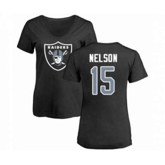 Football Women's Oakland Raiders #15 J. Nelson Black Name & Number Logo T-Shirt - Ujersey