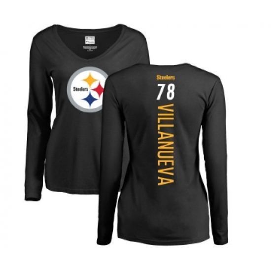 Football Women's Pittsburgh Steelers #78 Alejandro Villanueva Black Backer Slim Fit Long Sleeve T-Shirt - Ujersey
