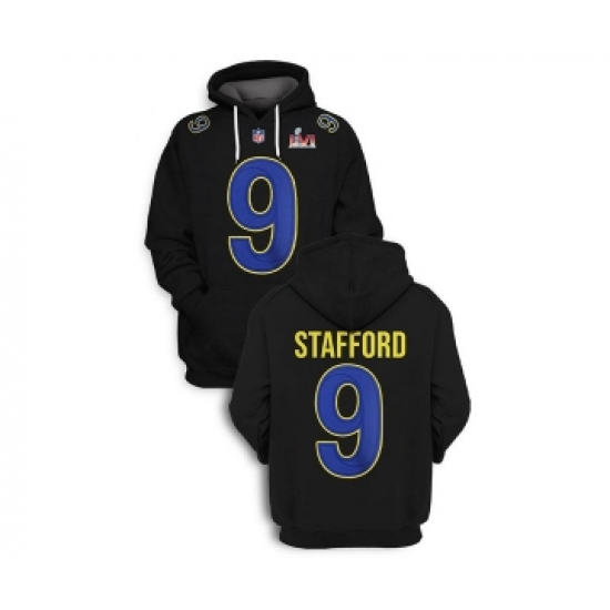 Men's Los Angeles Rams #9 Matthew Stafford 2022 Black Super Bowl LVI Pullover Hoodie - Ujersey