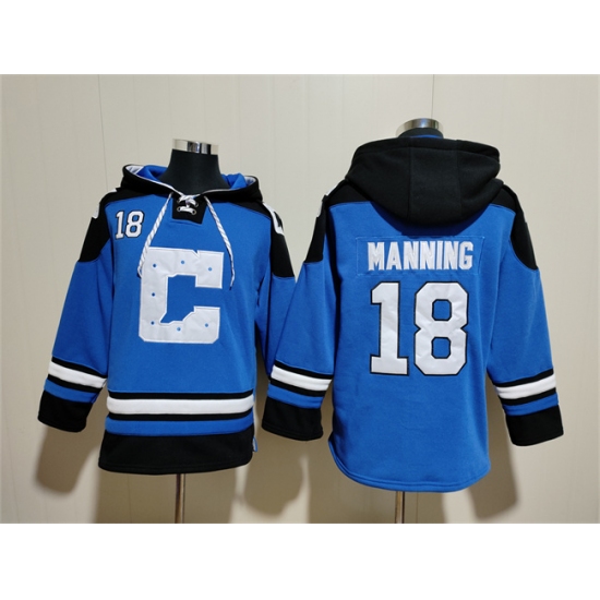 Men's Indianapolis Colts #18 Peyton Manning Blue Ageless Must-Have Lace-Up Pullover Hoodie - Ujersey