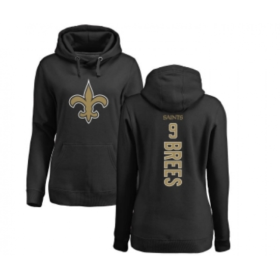 Football Women's New Orleans Saints #9 Drew Brees Black Backer Pullover Hoodie - Ujersey