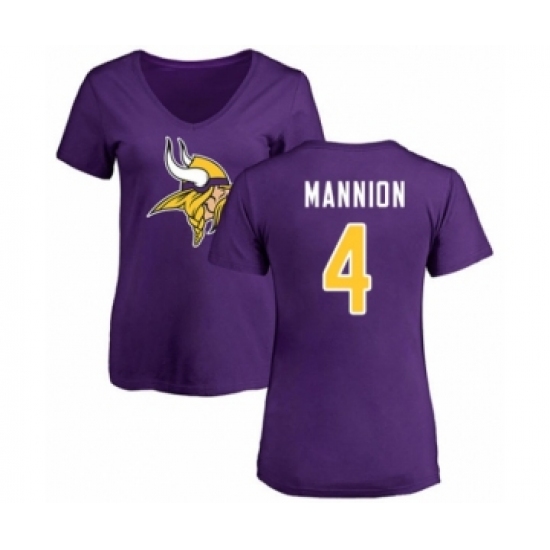 Football Women's Minnesota Vikings #4 Sean Mannion Purple Name & Number Logo Slim Fit T-Shirt - Ujersey