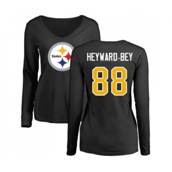 Football Women's Pittsburgh Steelers #88 Darrius Heyward-Bey Black Name & Number Logo Slim Fit Long Sleeve T-Shirt - Ujersey