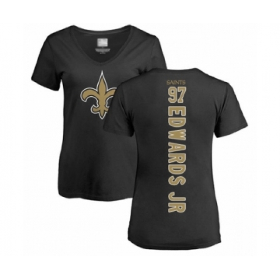 Football Women's New Orleans Saints #97 Mario Edwards Jr Black Backer Slim Fit T-Shirt - Ujersey