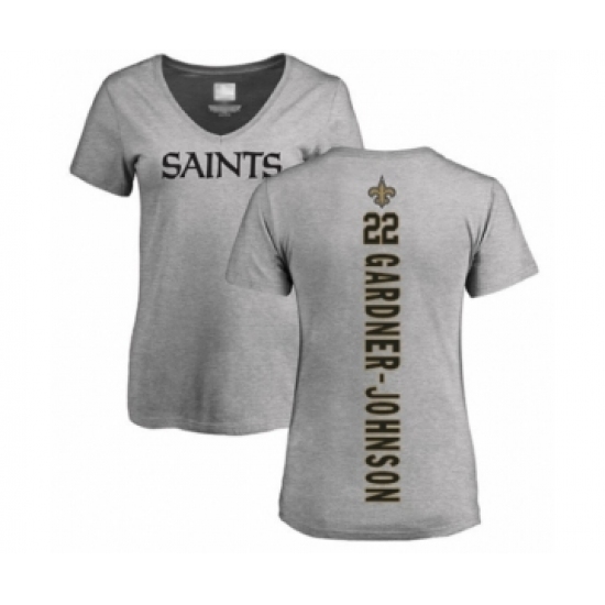 Football Women's New Orleans Saints #22 Chauncey Gardner-Johnson Ash Backer V-Neck T-Shirt - Ujersey