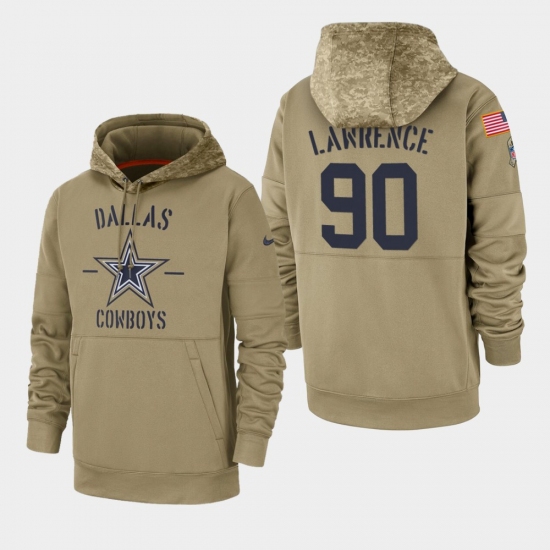 Men's Dallas Cowboys #90 Demarcus Lawrence 2019 Salute to Service Sideline Therma Pullover Hoodie - Tan - Ujersey