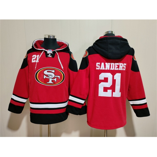Men's San Francisco 49ers #21 Deion Sanders Red Black Ageless Must-Have Lace-Up Pullover Hoodie - Ujersey