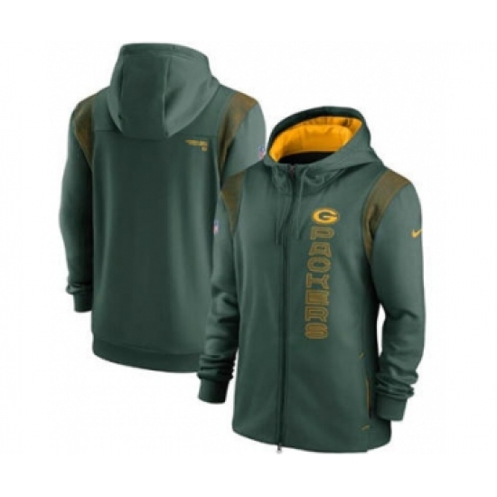 Men's Green Bay Packers 2021 Green Sideline Team Performance Full-Zip Hoodie - Ujersey