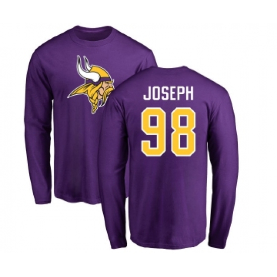 Football Minnesota Vikings #98 Linval Joseph Purple Name & Number Logo Long Sleeve T-Shirt - Ujersey