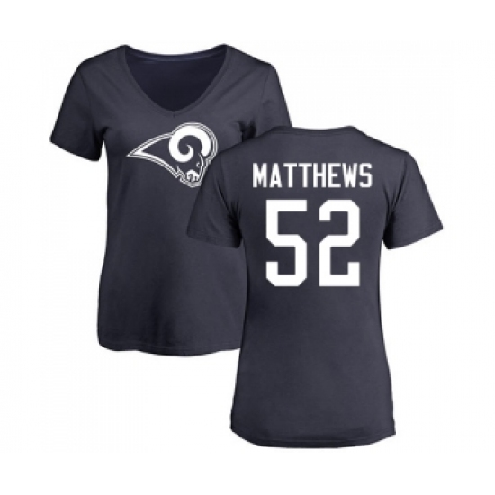 Football Women's Los Angeles Rams #52 Clay Matthews Navy Blue Name & Number Logo Slim Fit T-Shirt - Ujersey