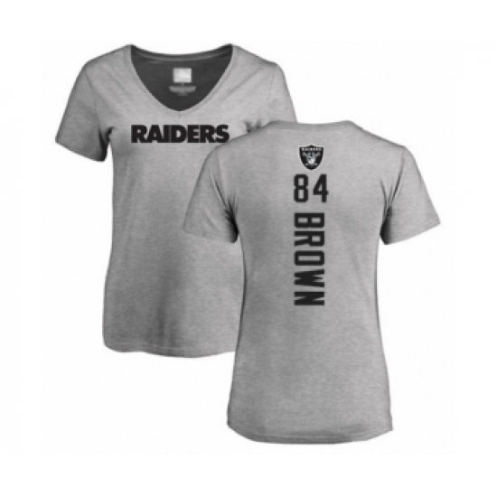 Football Women's Oakland Raiders #84 Antonio Brown Ash Backer T-Shirt - Ujersey