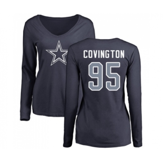 Football Women's Dallas Cowboys #95 Christian Covington Navy Blue Name & Number Logo Slim Fit Long Sleeve T-Shirt - Ujersey