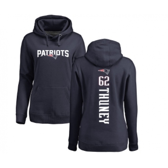 Football Women's New England Patriots #62 Joe Thuney Navy Blue Backer Pullover Hoodie - Ujersey