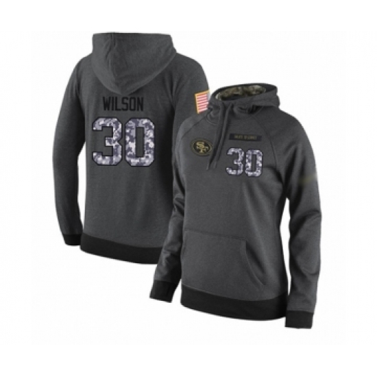 Football Women's San Francisco 49ers #30 Jeff Wilson Stitched Black Anthracite Salute to Service Player Performance Hoodie - Ujersey