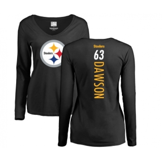 Football Women's Pittsburgh Steelers #63 Dermontti Dawson Black Backer Slim Fit Long Sleeve T-Shirt - Ujersey