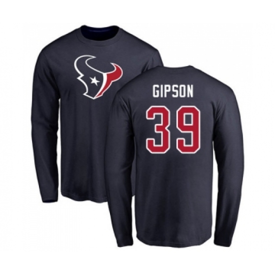 Football Houston Texans #39 Tashaun Gipson Navy Blue Name & Number Logo Long Sleeve T-Shirt - Ujersey