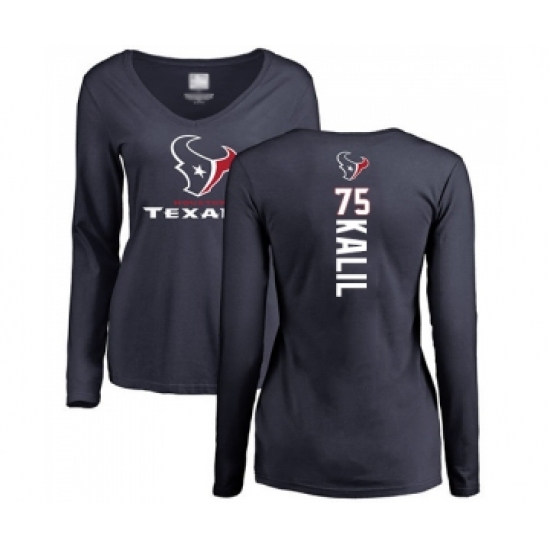 Football Women's Houston Texans #75 Matt Kalil Navy Blue Backer Long Sleeve T-Shirt - Ujersey