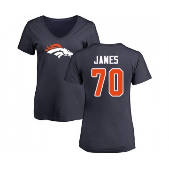 Football Women's Denver Broncos #70 Ja'Wuan James Navy Blue Name & Number Logo T-Shirt - Ujersey