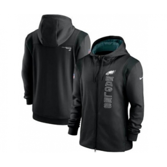 Men's Philadelphia Eagles 2021 Black Sideline Team Performance Full-Zip Hoodie - Ujersey