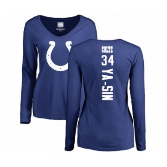 Football Women's Indianapolis Colts #34 Rock Ya-Sin Royal Blue Backer Long Sleeve T-Shirt - Ujersey