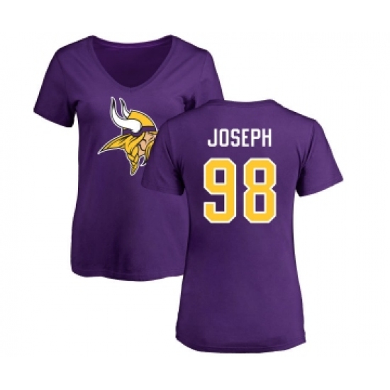 Football Women's Minnesota Vikings #98 Linval Joseph Purple Name & Number Logo Slim Fit T-Shirt - Ujersey