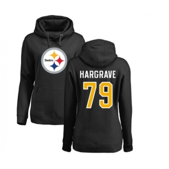 Football Women's Pittsburgh Steelers #79 Javon Hargrave Black Name & Number Logo Pullover Hoodie - Ujersey