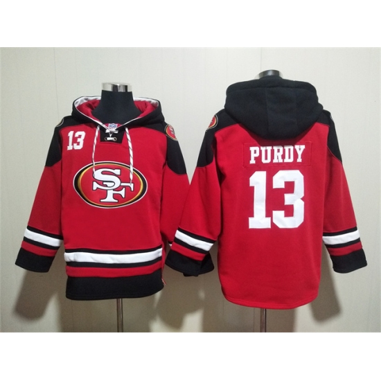 Men's San Francisco 49ers #13 Brock Purdy Red Black Ageless Must-Have Lace-Up Pullover Hoodie - Ujersey