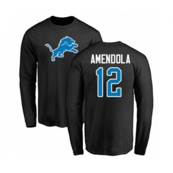 Football Detroit Lions #12 Danny Amendola Black Name & Number Logo Long Sleeve T-Shirt - Ujersey
