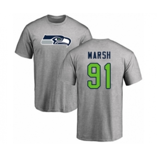 Football Seattle Seahawks #91 Cassius Marsh Ash Name & Number Logo T-Shirt - Ujersey