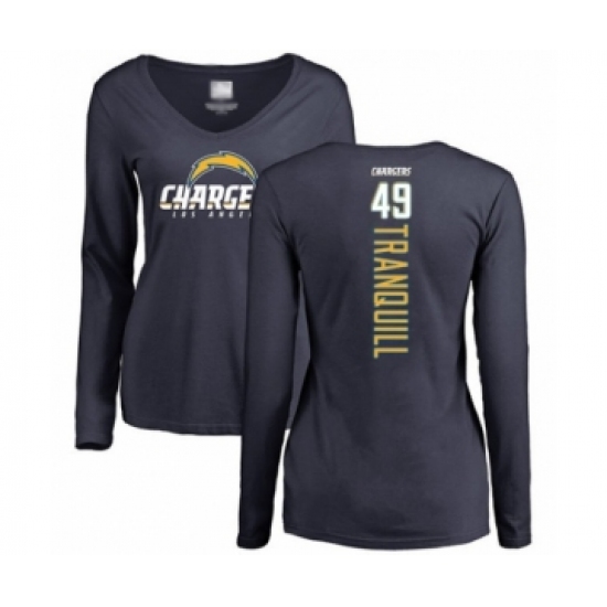 Football Women's Los Angeles Chargers #49 Drue Tranquill Navy Blue Backer Long Sleeve T-Shirt - Ujersey