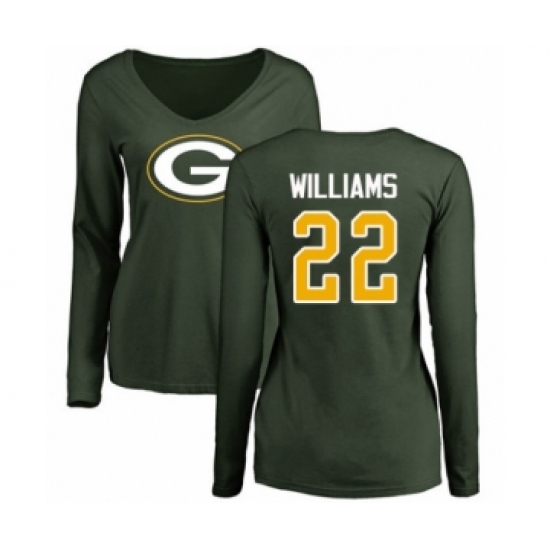 Football Women's Green Bay Packers #22 Dexter Williams Green Name & Number Logo Long Sleeve T-Shirt - Ujersey