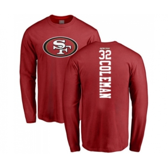 Football San Francisco 49ers #32 Tevin Coleman Red Backer Long Sleeve T-Shirt - Ujersey
