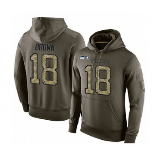 Football Men's Seattle Seahawks #18 Jaron Brown Green Salute To Service Pullover Hoodie - Ujersey