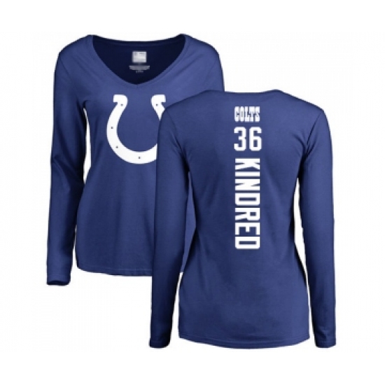 Football Women's Indianapolis Colts #36 Derrick Kindred Royal Blue Backer Long Sleeve T-Shirt - Ujersey
