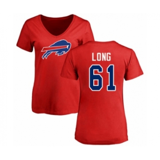 Football Women's Buffalo Bills #61 Spencer Long Red Name & Number Logo T-Shirt - Ujersey