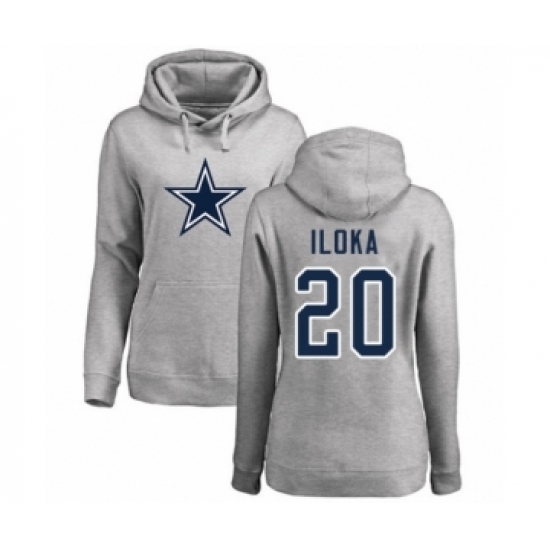 Football Women's Dallas Cowboys #20 George Iloka Ash Name & Number Logo Pullover Hoodie - Ujersey