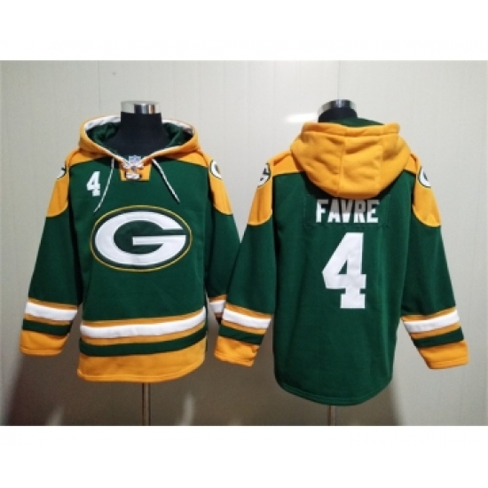 Men's Green Bay Packers #4 Brett Favre Green Lace-Up Pullover Hoodie - Ujersey