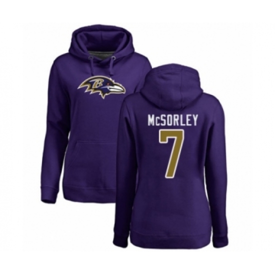 Football Women's Baltimore Ravens #7 Trace McSorley Purple Name & Number Logo Pullover Hoodie - Ujersey