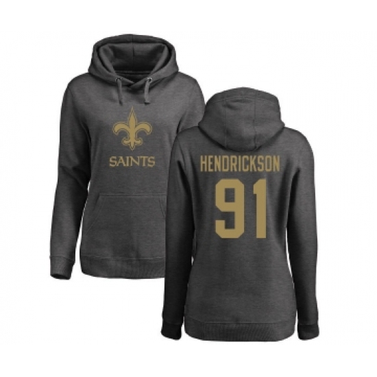 Football Women's New Orleans Saints #91 Trey Hendrickson Ash One Color Pullover Hoodie - Ujersey
