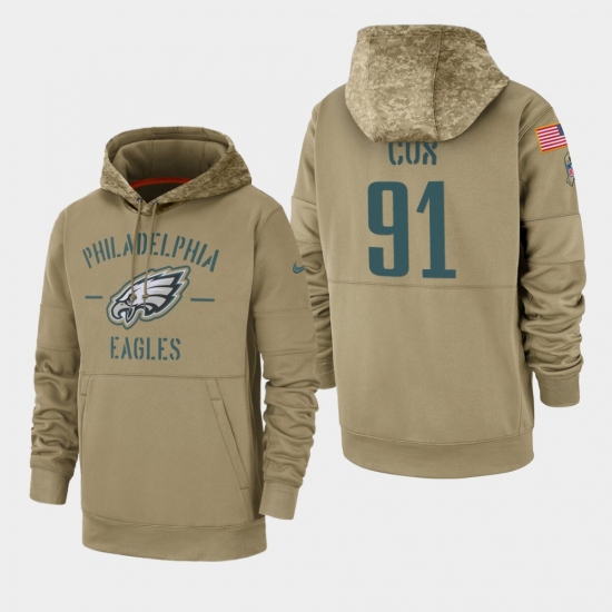 Men's Philadelphia Eagles #91 Fletcher Cox 2019 Salute to Service Sideline Therma Pullover Hoodie - Tan - Ujersey