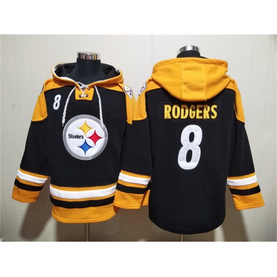 Men's Pittsburgh Steelers #8 Aaron Rodgers Black Ageless Must-Have Lace-Up Pullover Hoodie - Ujersey