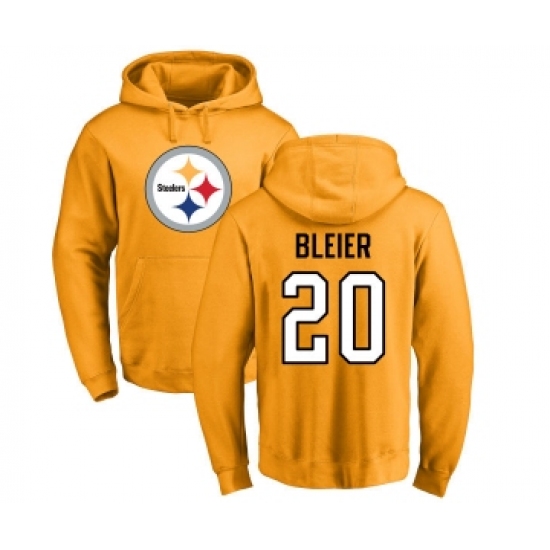 Football Pittsburgh Steelers #20 Rocky Bleier Gold Name & Number Logo Pullover Hoodie - Ujersey