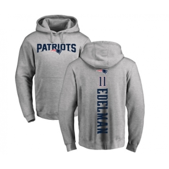 Football New England Patriots #11 Julian Edelman Ash Backer Pullover Hoodie - Ujersey