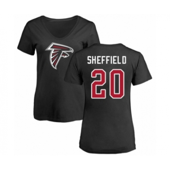 Football Women's Atlanta Falcons #20 Kendall Sheffield Black Name & Number Logo T-Shirt - Ujersey