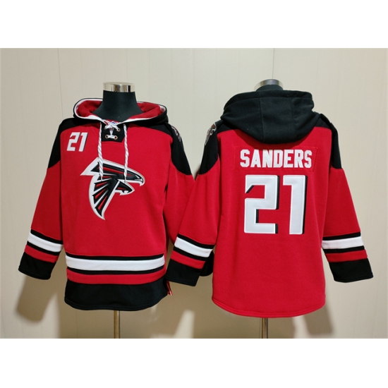Men's Atlanta Falcons #21 Deion Sanders Red Ageless Must-Have Lace-Up Pullover Hoodie - Ujersey