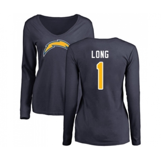 Football Women's Los Angeles Chargers #1 Ty Long Navy Blue Name & Number Logo Long Sleeve T-Shirt - Ujersey