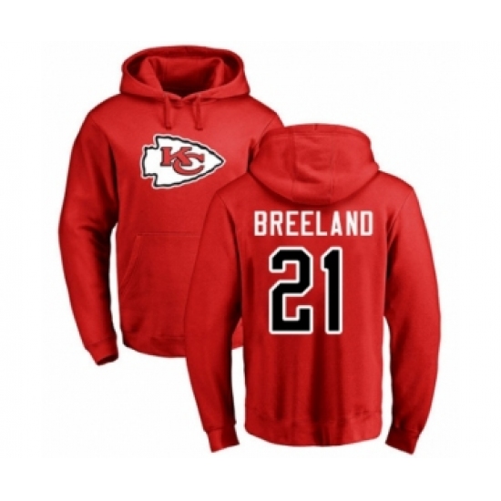 Football Kansas City Chiefs #21 Bashaud Breeland Red Name & Number Logo Pullover Hoodie - Ujersey