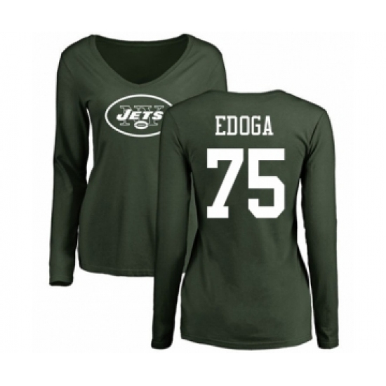 Football Women's New York Jets #75 Chuma Edoga Green Name & Number Logo Long Sleeve T-Shirt - Ujersey