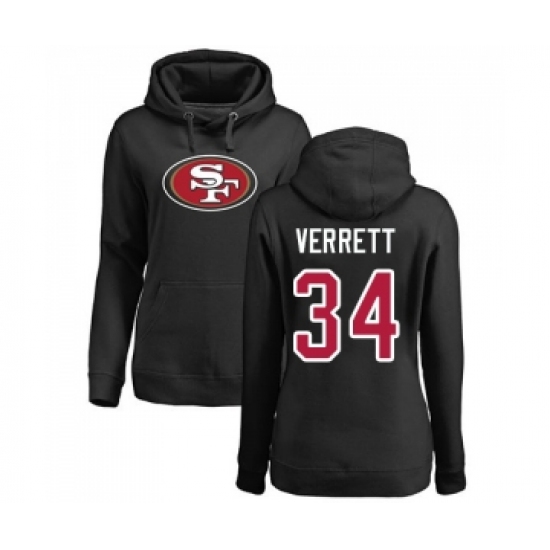 Football Women's San Francisco 49ers #34 Jason Verrett Black Name & Number Logo Pullover Hoodie - Ujersey